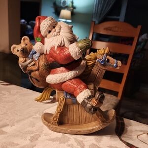 Santa Claus Rocking Horse Figurine - Ceramic